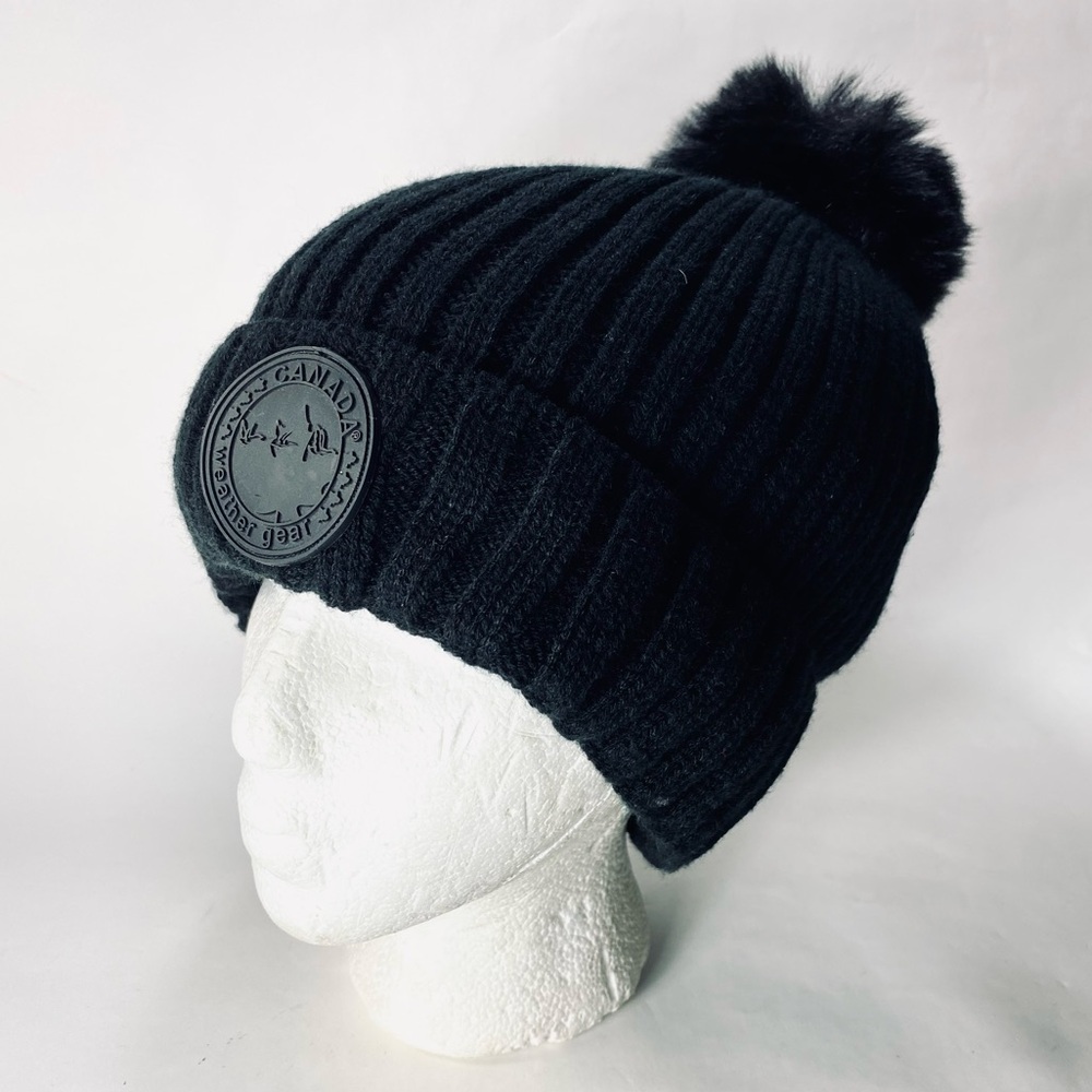 Canada Weather Gear Cable Knit Thermal Plush Lined Cuff Beanie Pom Pom Hat Cap